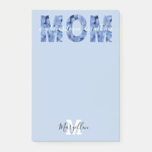 Mum Add Your Name and Monogram Blue Hydrangea Post-it Notes