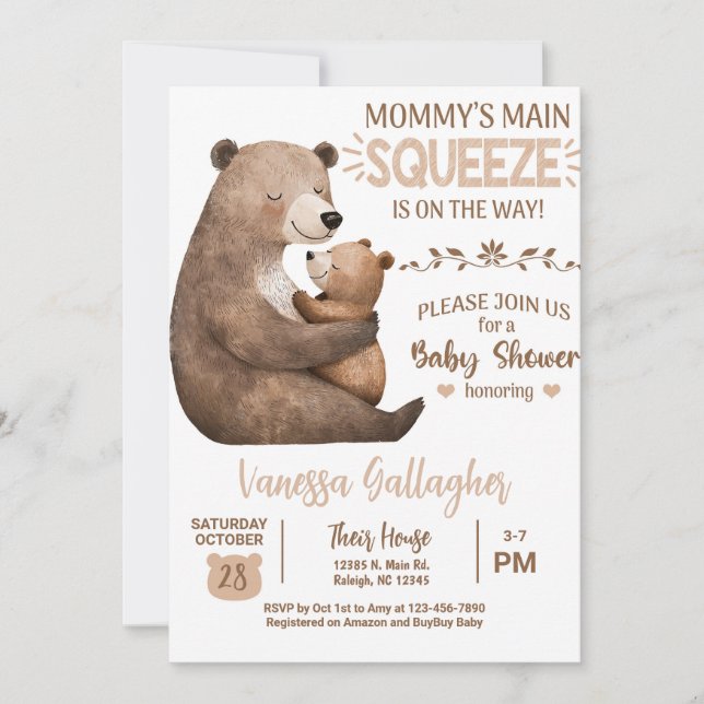 Mum and baby bear baby shower invitation. invitation (Front)