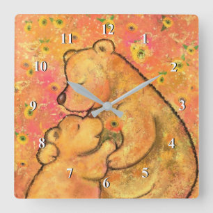Mum and Baby Bear - Mother's Day - Add Text / Name Square Wall Clock