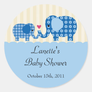 Mum and Baby Boy Elephant Favour Sticker