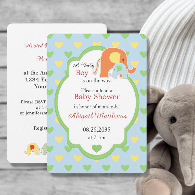 Mum and Baby Boy Elephant Shower Invitation (Creator Uploaded)