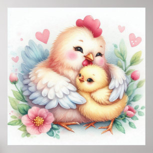 Mum and Baby Chicken Poster