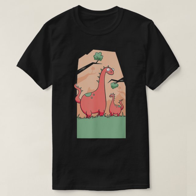 Mum And Baby Dinosaur Family Cute  T-Shirt (Design Front)