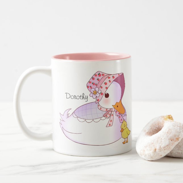 Mum And Baby Duck Two-Tone Coffee Mug (With Donut)