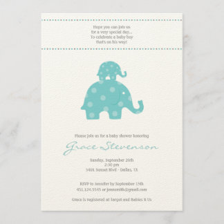 Mum and Baby Elephant Baby Boy Shower Invitation