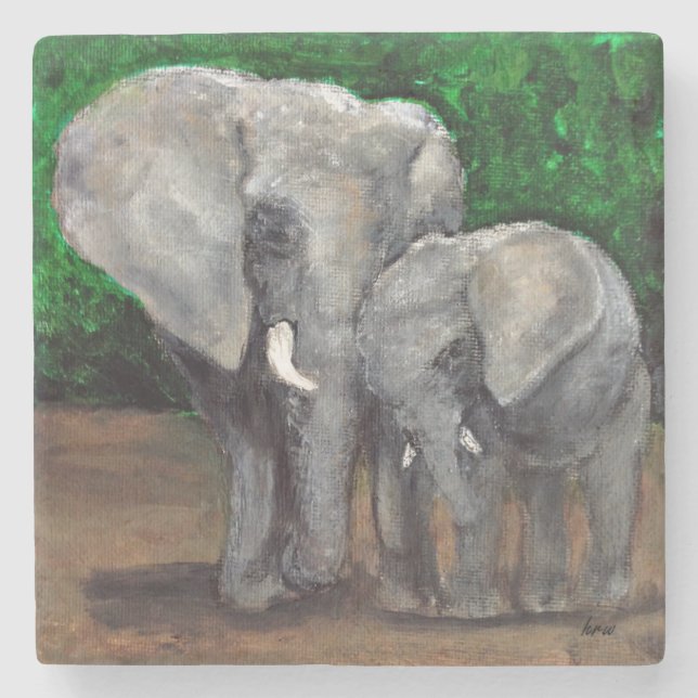 Mum and Baby Elephant Coaster. From Painting Stone Coaster (Front)