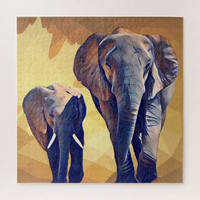 Mum and baby Elephant in the Fall  Jigsaw Puzzle (Vertical)
