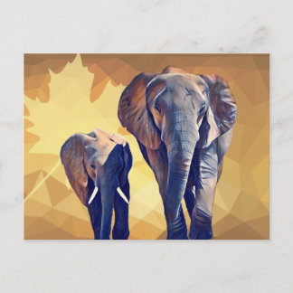 Mum and baby Elephant in the Fall Postcard