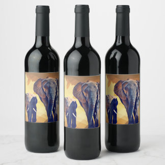 Mum and baby Elephant in the Fall  Wine Label