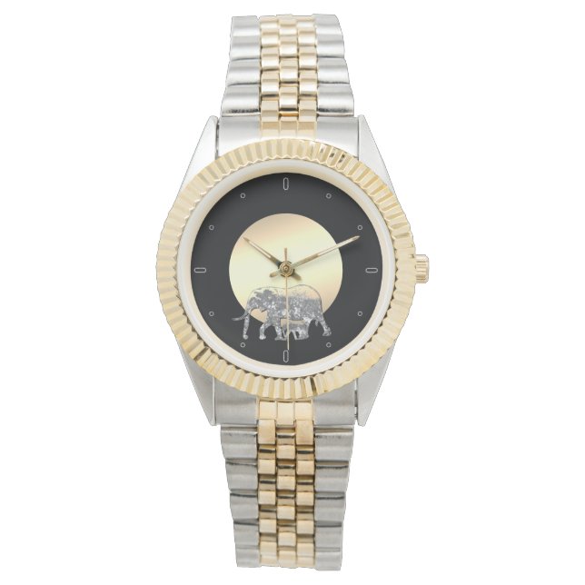 Mum and baby elephant in the setting sun watch (Front)