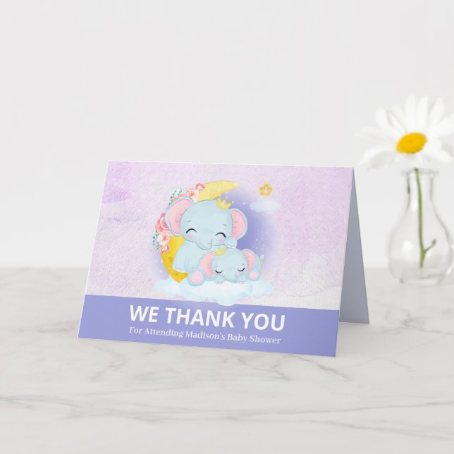 Mum and Baby Elephant Purple Thank You Card (Small Plant)