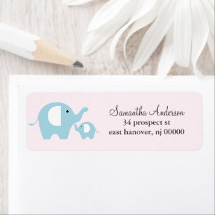 Mum and Baby Elephant Return Address Labels