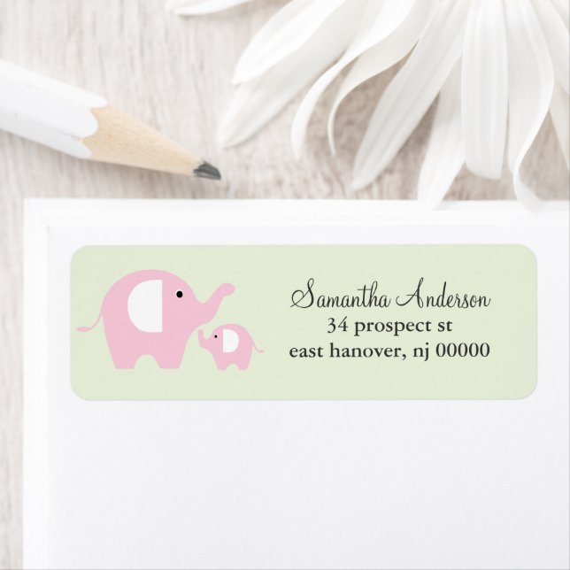 Mum and Baby Elephant Return Address Labels (Insitu)