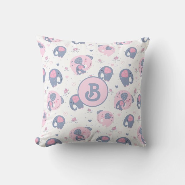 Mum and Baby Elephant Throw Pillow (Front)