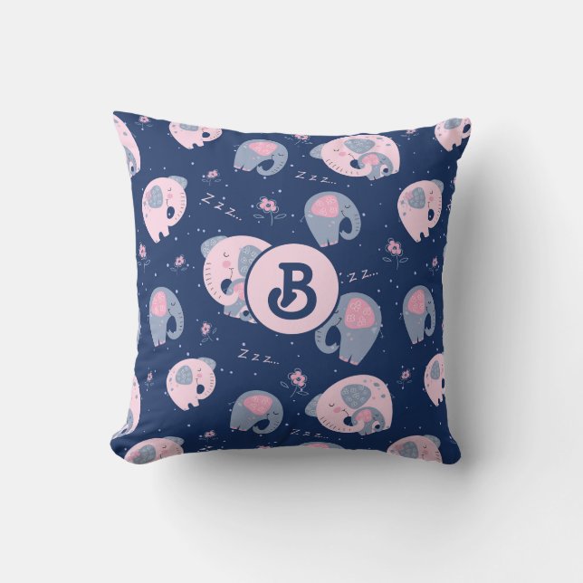 Mum and Baby Elephant Throw Pillow (Front)