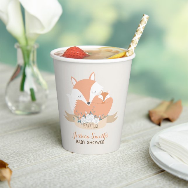 Mum and Baby Fox Baby Shower Paper Cups (Insitu)