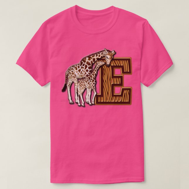 Mum and Baby Giraffe Monogram E T-Shirt (Design Front)