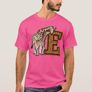 Mum and Baby Giraffe Monogram E T-Shirt