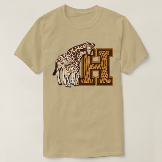 Mum and Baby Giraffe Monogram H T-Shirt (Design Front)