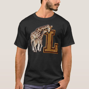 Mum and Baby Giraffe Monogram L T-Shirt