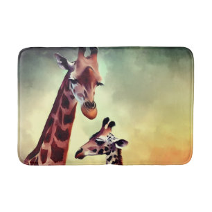 Mum And Baby Giraffe Oil Paint, Bath Mat