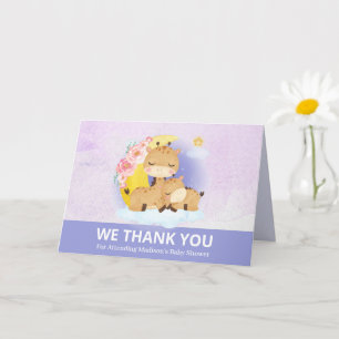Mum and Baby Giraffe Purple Thank You Card