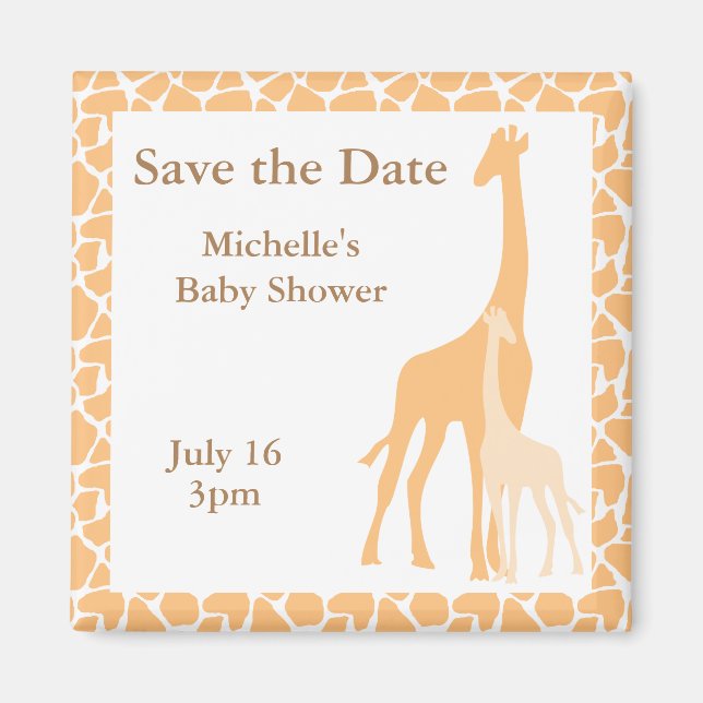 Mum and Baby Giraffe Save the Date Magnets (Front)