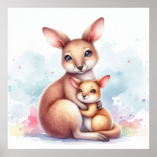 Mum and Baby Kangaroo Poster