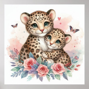 Mum and Baby Leopard  Poster