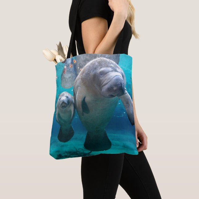 Mum And Baby Manatee (Three Sisters Springs) Tote Bag (Close Up)