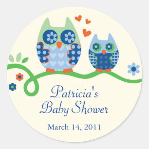 Mum and Baby Owl Baby Shower Favour Sticker