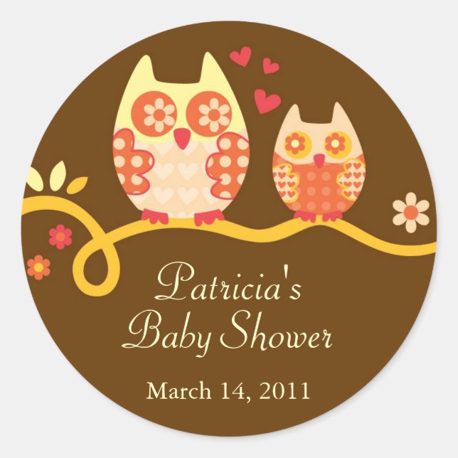 Mum and Baby Owl Baby Shower Favour Sticker (Front)