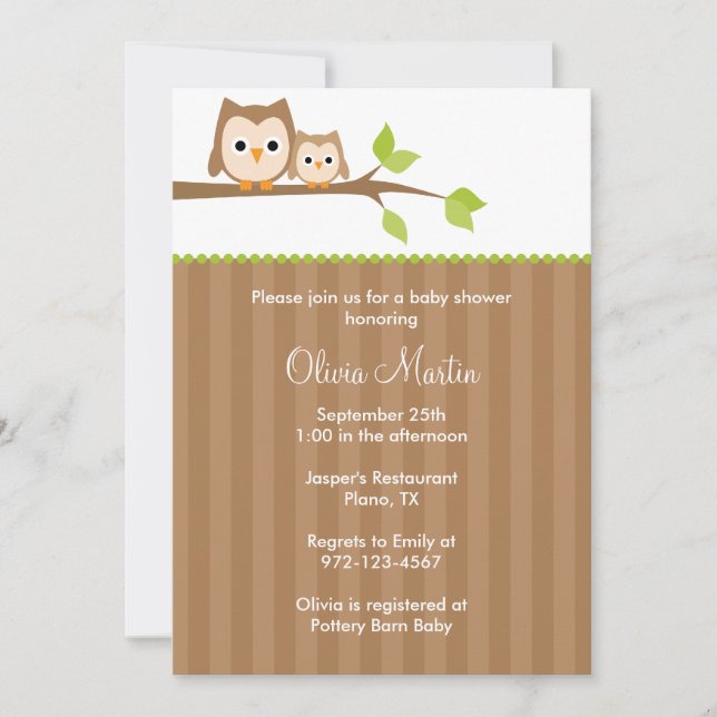 Mum and Baby Owl Baby Shower Invitations (Front)
