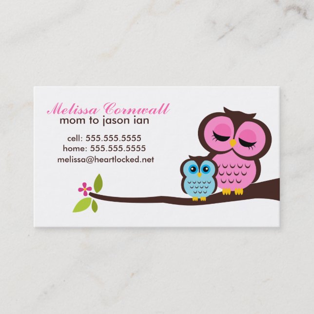 Mum and Baby Owl Calling Cards (Front)