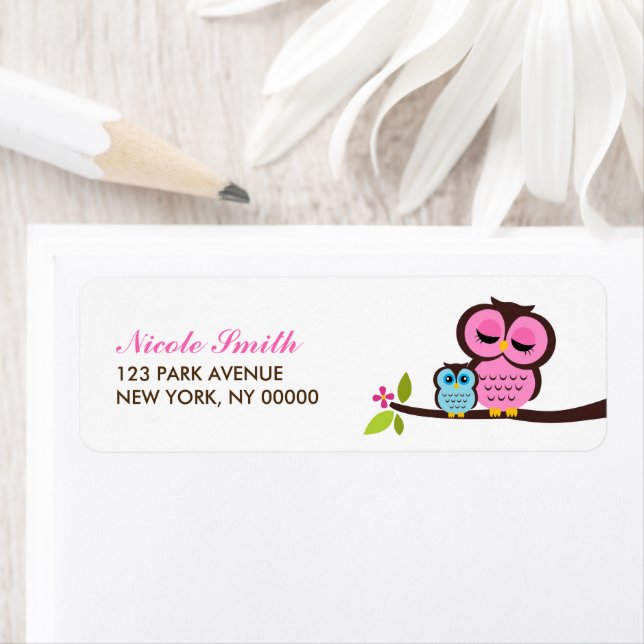 Mum and Baby Owl Return Address Labels (Insitu)