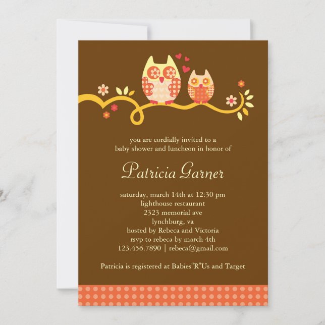 Mum and Baby Owl Unisex Baby Shower Invitation (Front)