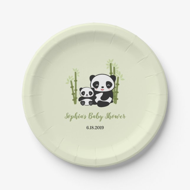 Mum and Baby Panda Bear Baby Shower Plate (Front)