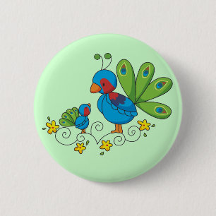 Mum and Baby Peacock 6 Cm Round Badge