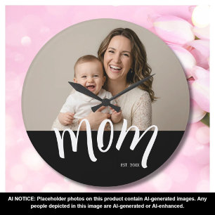Mum and Baby Photo Custom Year Established  Large Clock