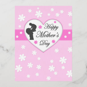 Mum and baby pink Mother's day Foil Holiday Postcard