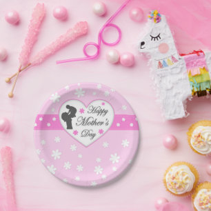Mum and baby pink Mother's day Paper Plate