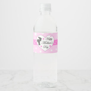 Mum and baby pink Mother's day Water Bottle Label