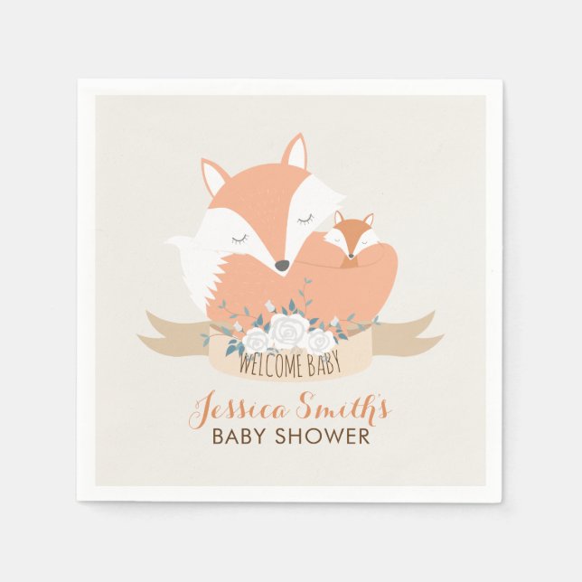 Mum and Baby Red Fox Baby Shower Napkin (Front)