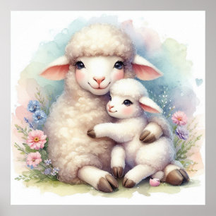 Mum and Baby Sheep Poster