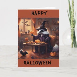 Mum and Baby Skunk Halloween Night Holiday Card