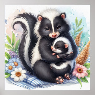 Mum and Baby Skunk Poster