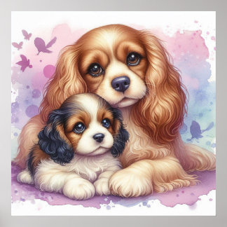 Mum and Baby Spaniel Poster