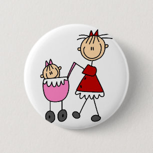 Mum And Baby Stick Figures Button