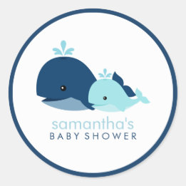Mum and Baby Whale Baby Shower {blue} Classic Round Sticker