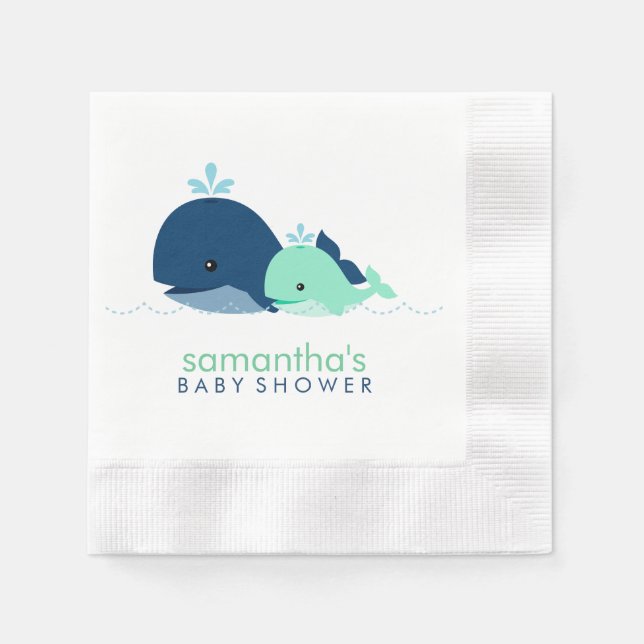 Mum and Baby Whale Baby Shower {green} Napkin (Front)